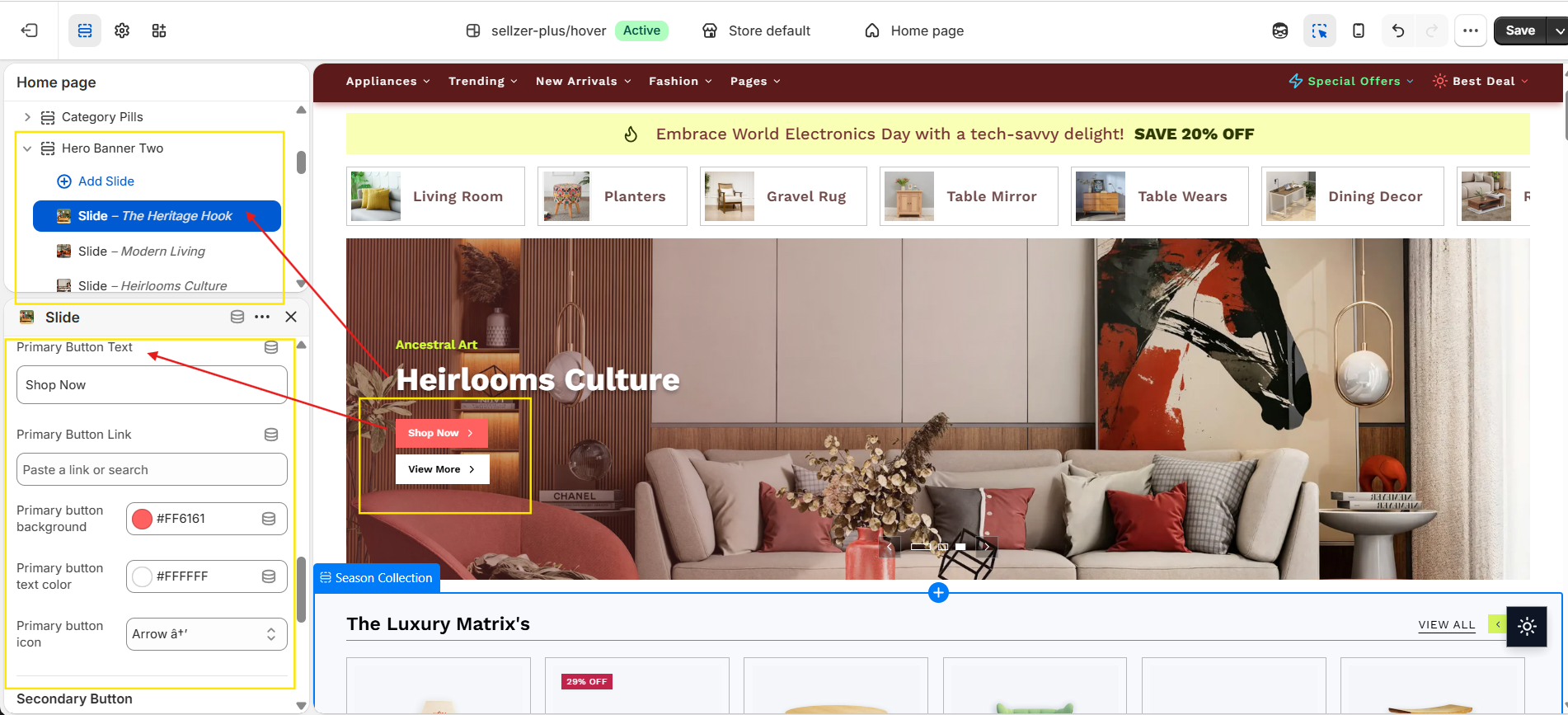 Slide Content & Button Options